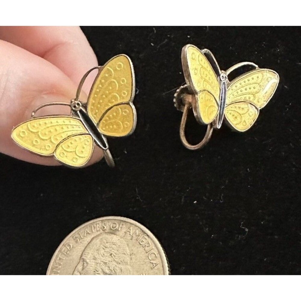 Aksel Holmsen? Norway Sterling Silver 925 Yellow Enamel Butterfly Earrings Set